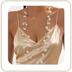 Vintage Pearl Multi Strand Necklace for WomenPearl Tassel Long Chain Necklace Se